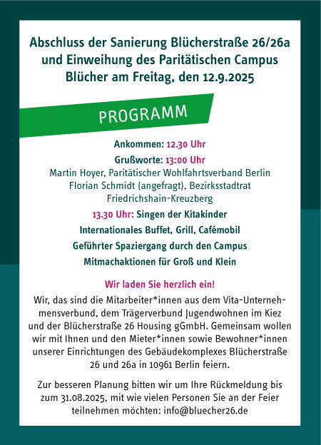 Einladungskarte zur Eröffnung des Campus Blücherstrasse Rückseite