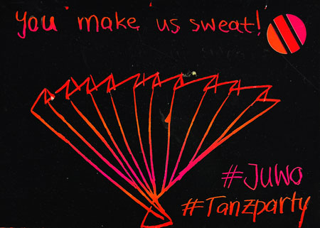 Kratzbild mit der Aufschrift: You make us sweat