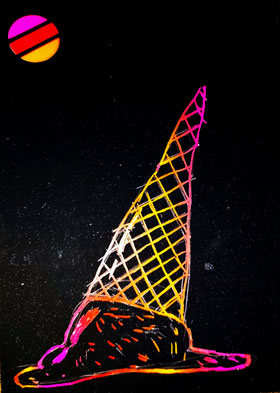 Eine Eiswaffel scheint in einer schwarzen Nacht zu schmelzen.