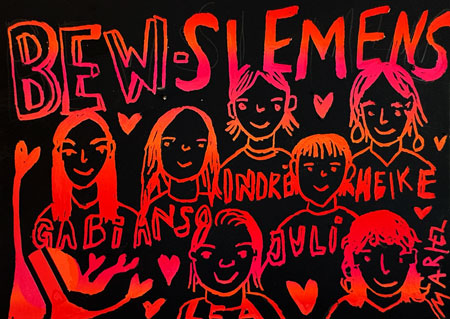 Kratzkarte mit der Aufschrift BEW Siemens und verschiedenen Figuren