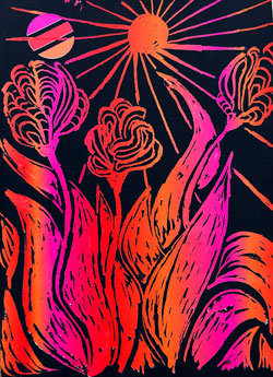 Kratzbild mit Ornamenten und Olivenzweigen