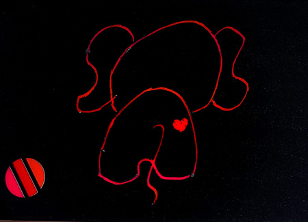 Kratzbild mit Elefant von hinten mit Herz