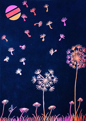 Kratzkarte mit Pusteblumen