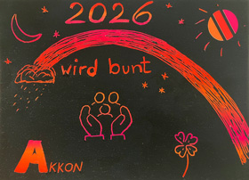 Kratzkarte mit der Aufschrift: 2026 wird bunt