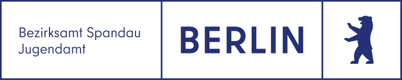 Schriftzug in Blau Jugendamt Spandau Berlin und der Berliner Bär als Bild