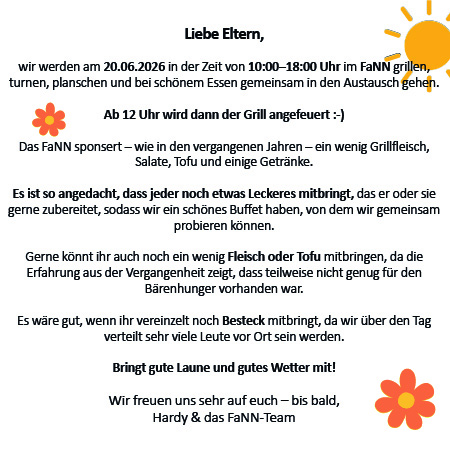 Einladungstext zum interkulturellen Grillfest im FaNN am 20.06.2026