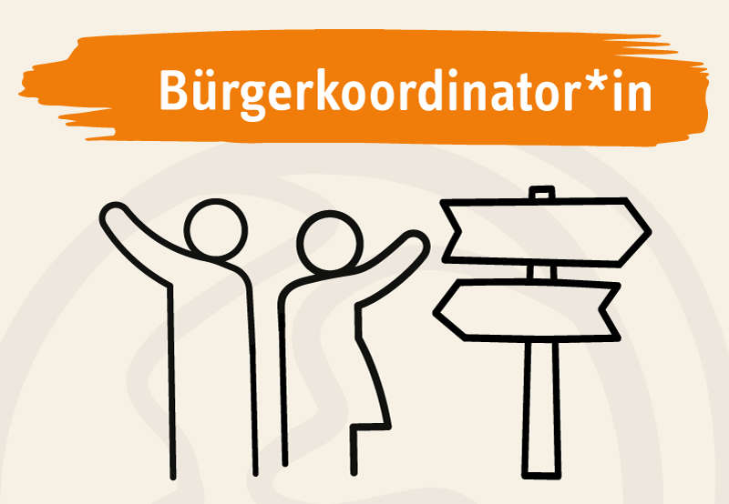 Mann und Frau nebeneinander mit Wegeschild, als Illustration